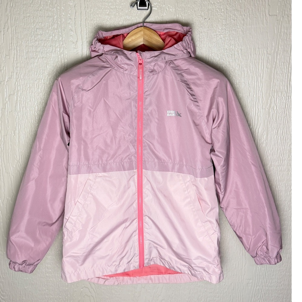 Eddie Bauer Kids Pink Colorblock Fleece Lined Hooded Windbreaker Jacket L 14/16